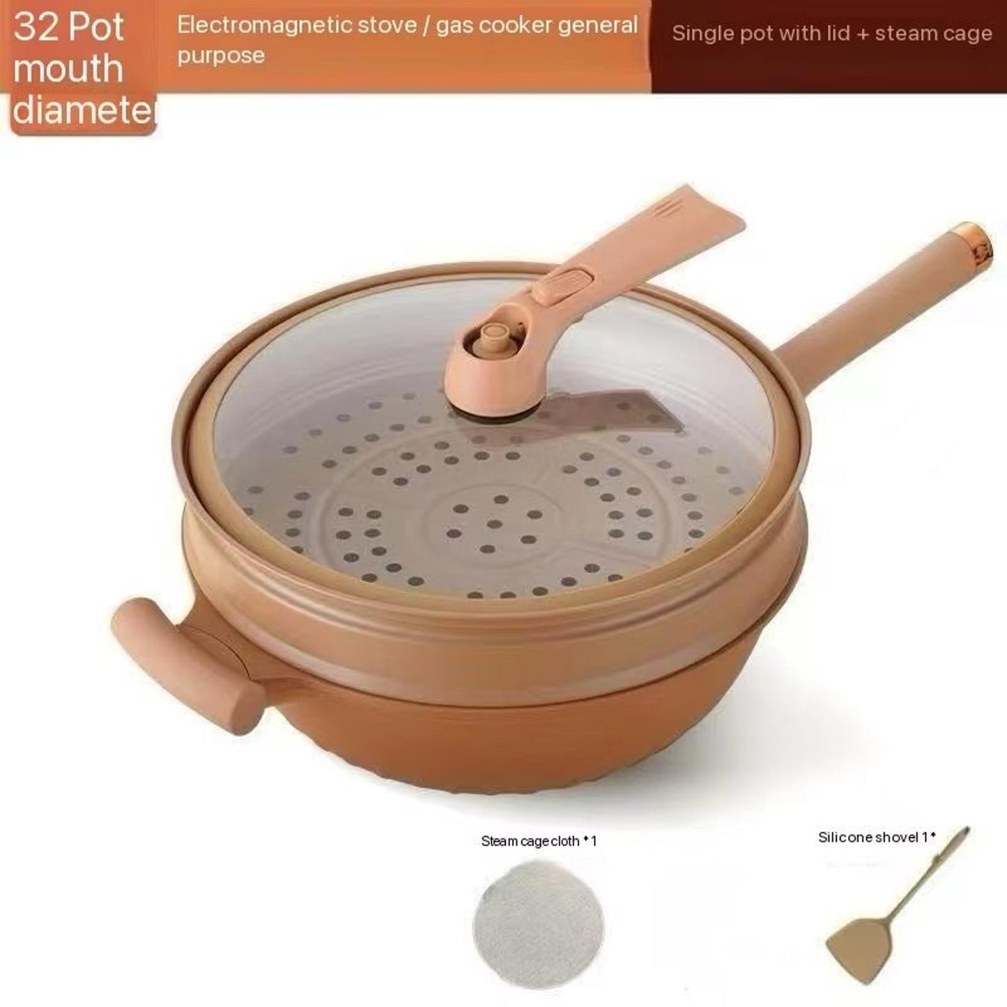 32cm Multi-Use Natural Clay Pot w/ Steamer β Nonstick & Durable, Healthier Cooking