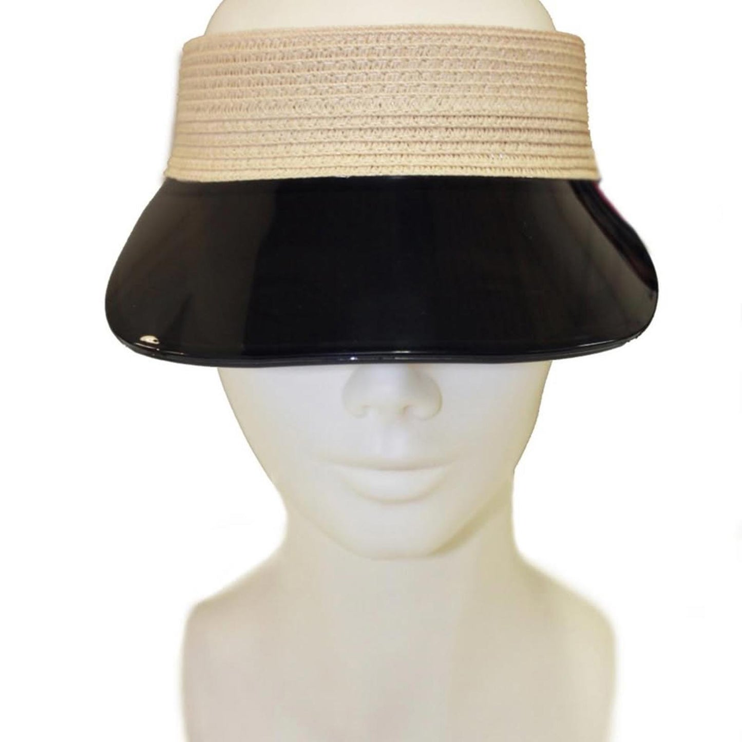 Wide Brim Black Visor with Beige Band