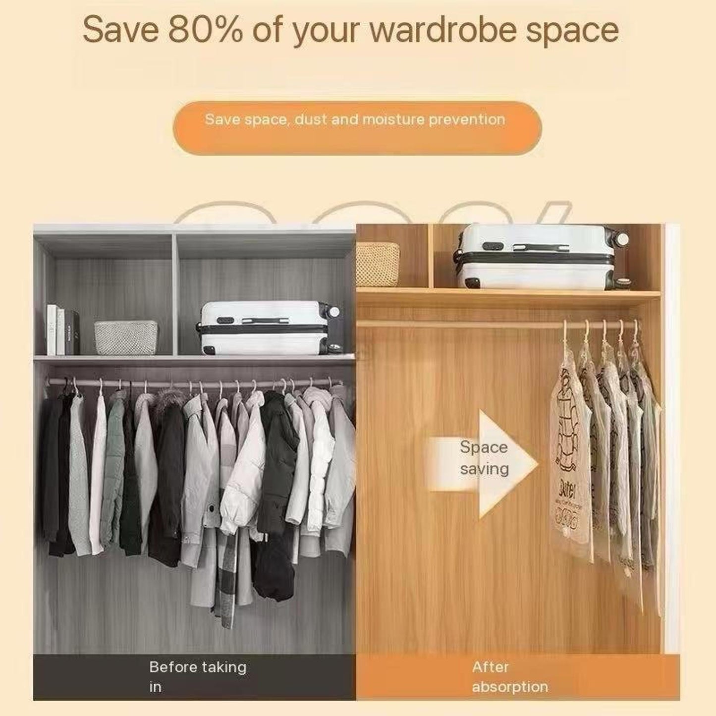 Hanging Vacuum Storage Bags for Down Jackets (5-Pack + Pump)