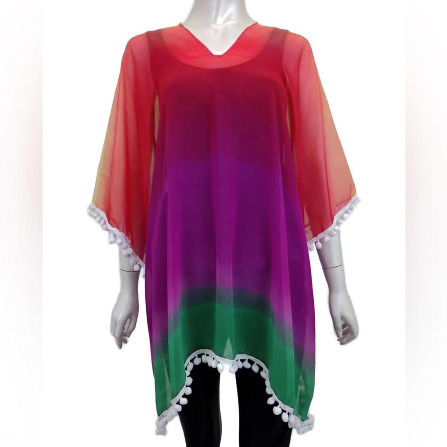 Red and Purple Asymmetrical Tunic with Relaxed Fit