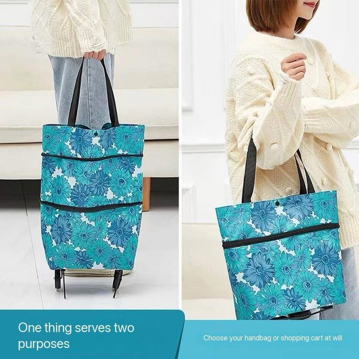 Folding Shopping Cart Tote β 2-in-1 Bag with Wheels