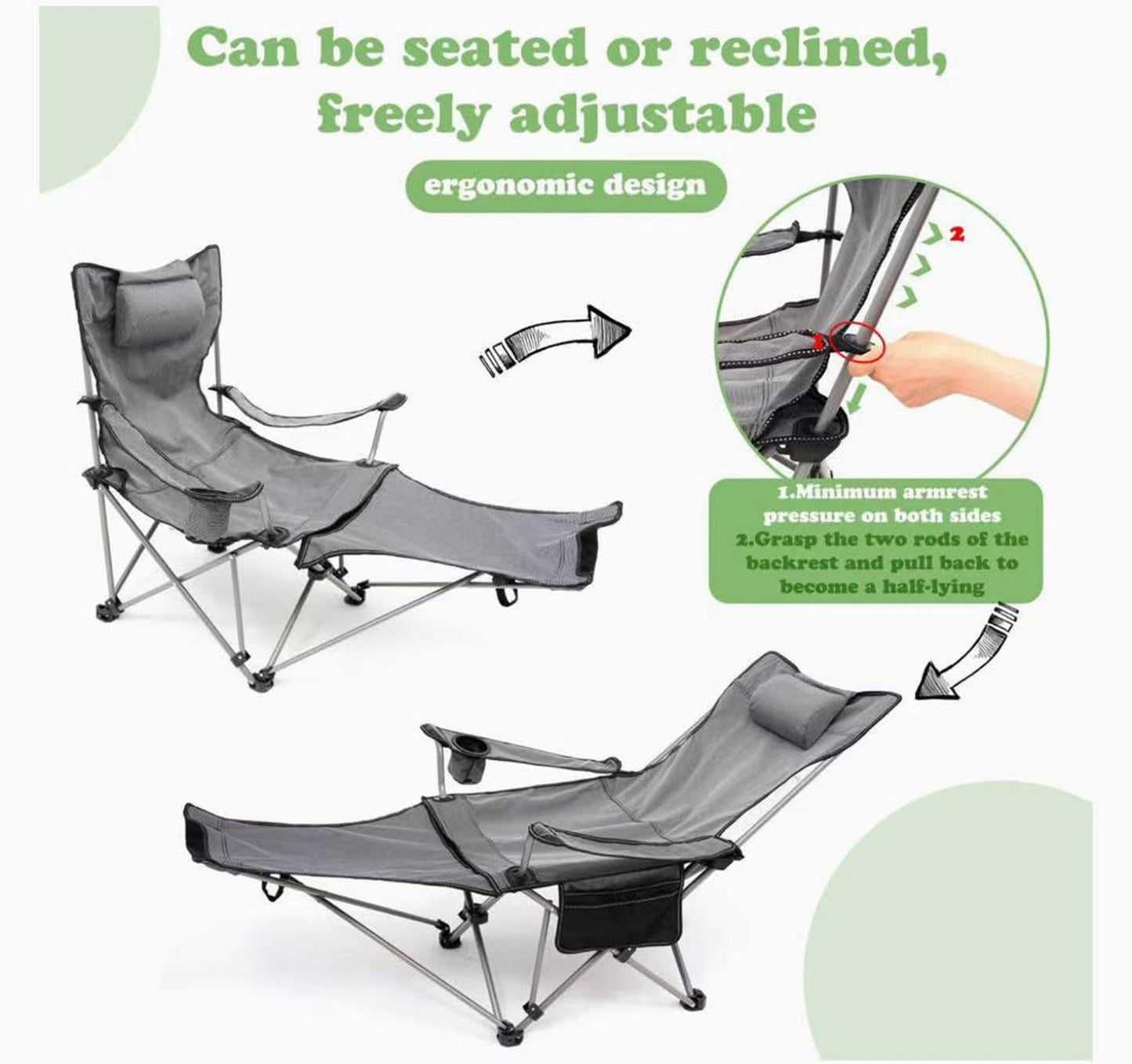 2-in-1 Camping Recliner Chair with Footrest & Headrest