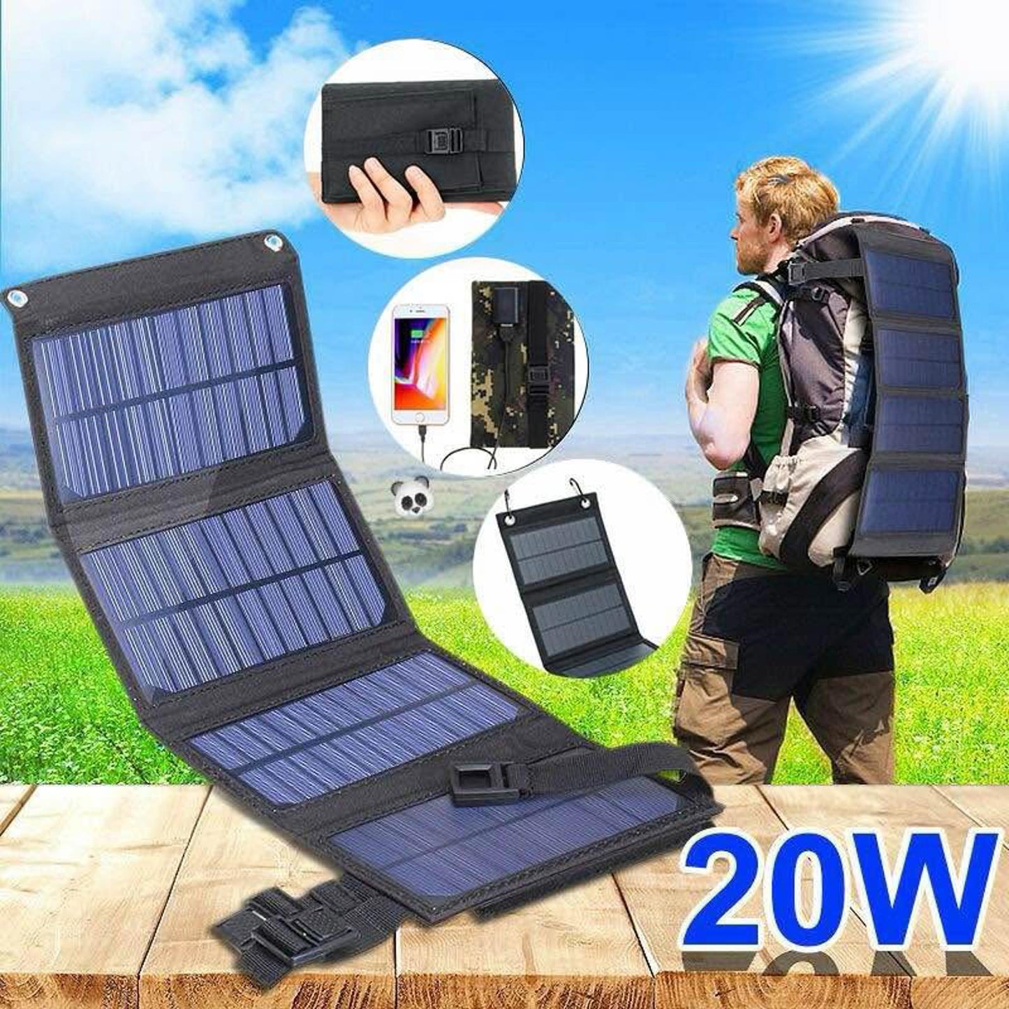 20W Solar Charger Panel ā Portable, Rainproof, Backpack-Ready