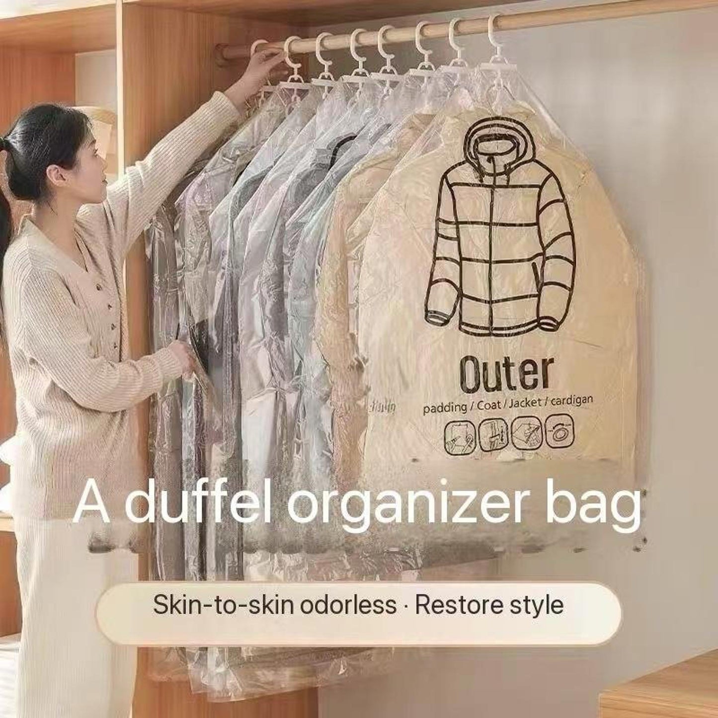 Hanging Vacuum Storage Bags for Down Jackets (5-Pack + Pump)