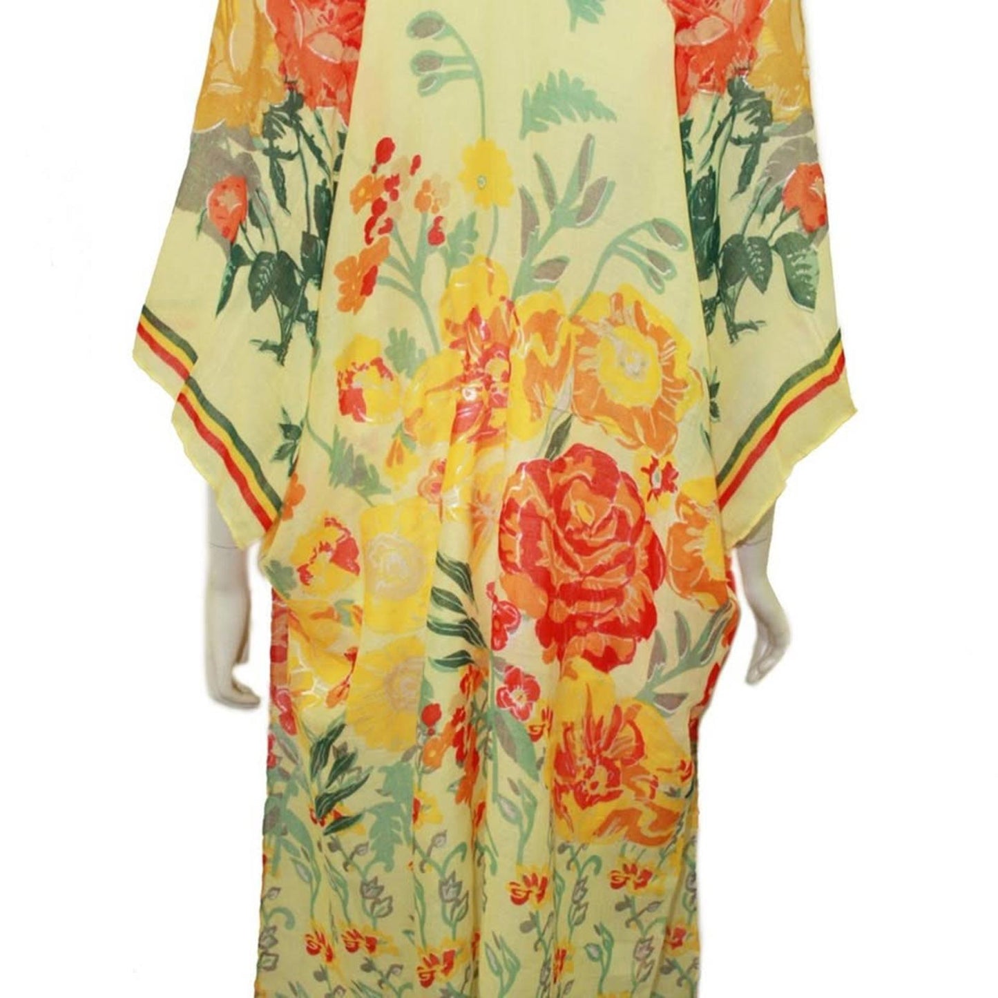 Floral Yellow Cotton Kimono Cover-Up