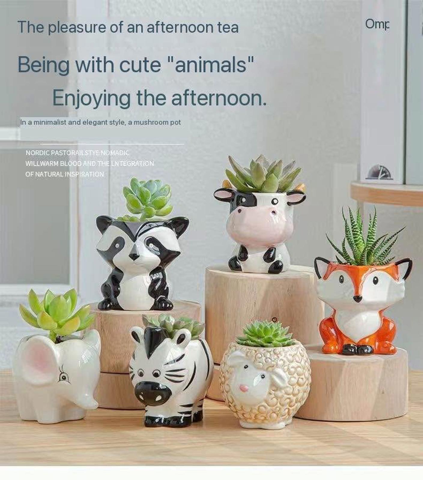6-Piece Cute Animal Succulent Pot Set β Ceramic Mini Planters