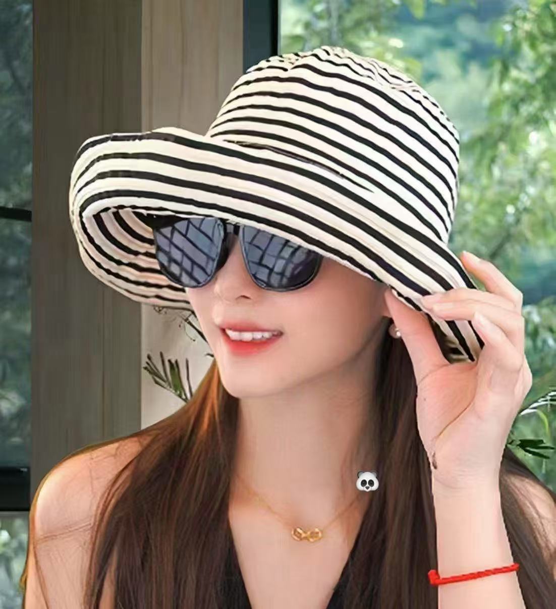 Korean-Style Foldable Stripped Bucket Hat