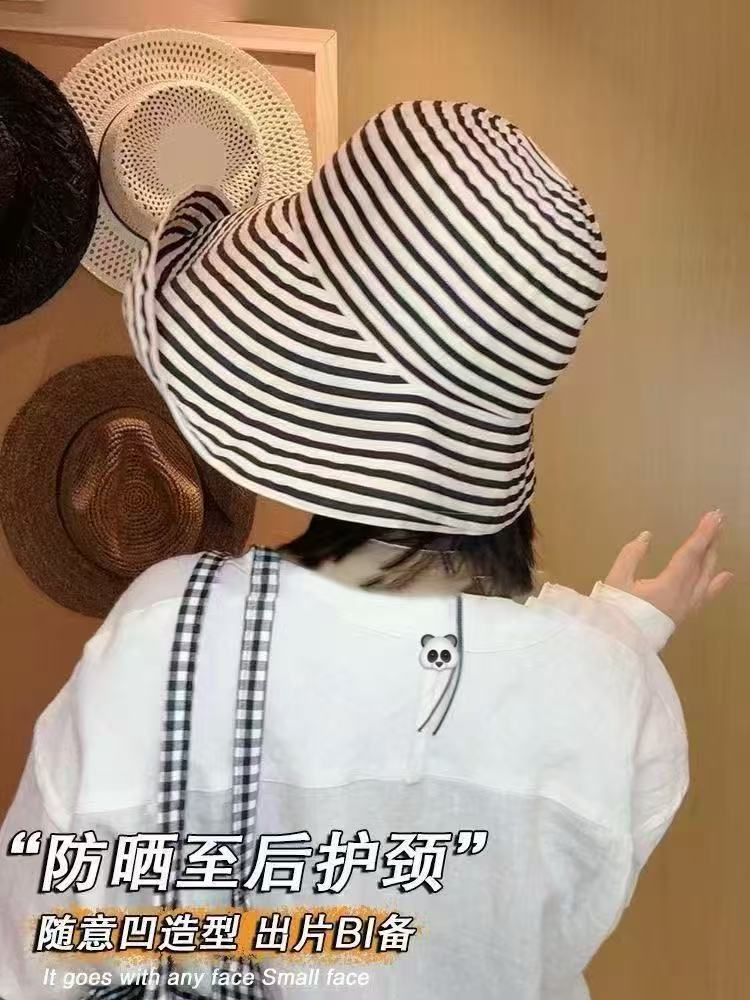 Korean-Style Foldable Stripped Bucket Hat