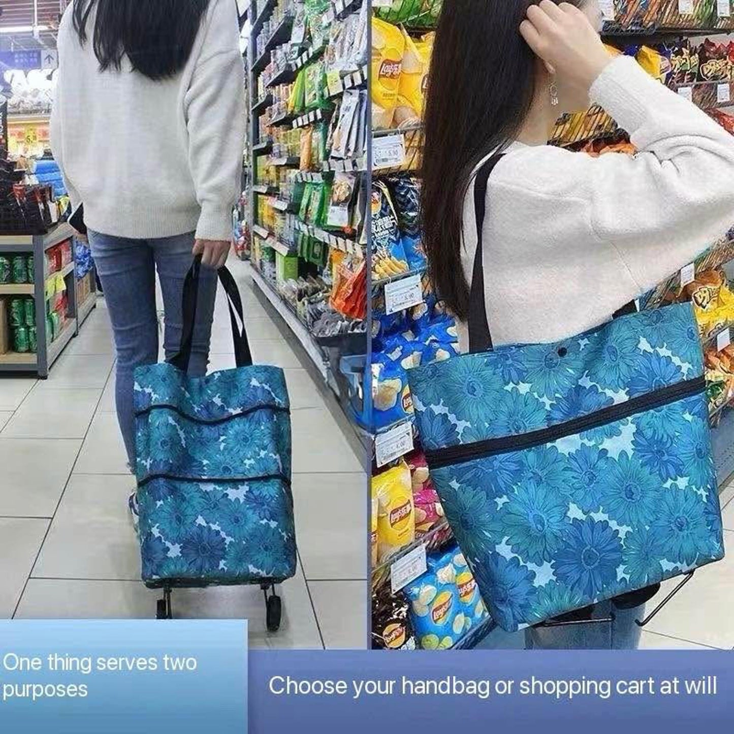 Folding Shopping Cart Tote β 2-in-1 Bag with Wheels