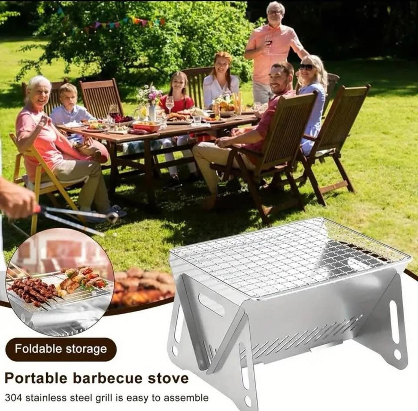 Portable Stainless Steel Camping Grill β Detachable & Compact