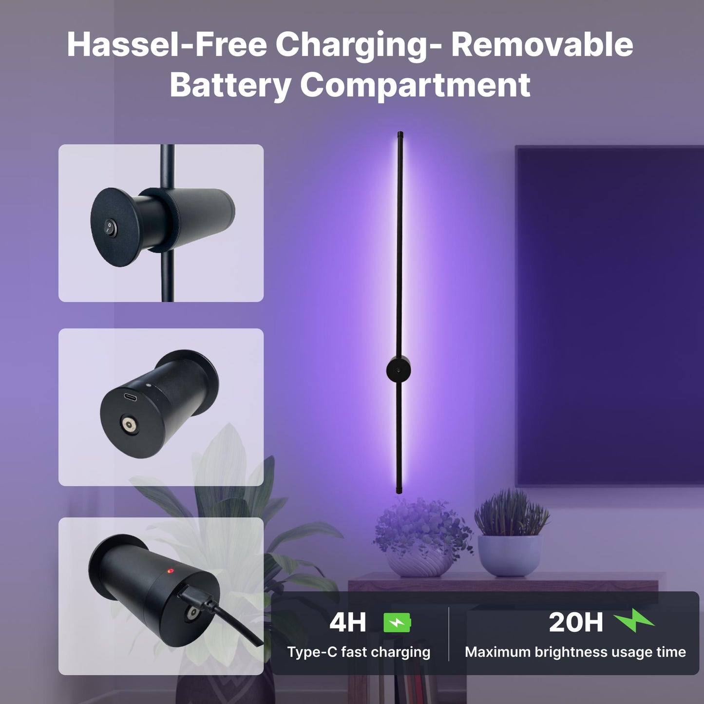 Rechargeable LED Wall Sconces Set of Two – No Wiring, App-Controlled