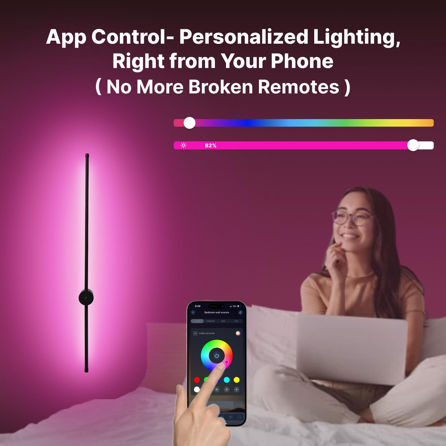 Rechargeable LED Wall Sconces Set of Two – No Wiring, App-Controlled