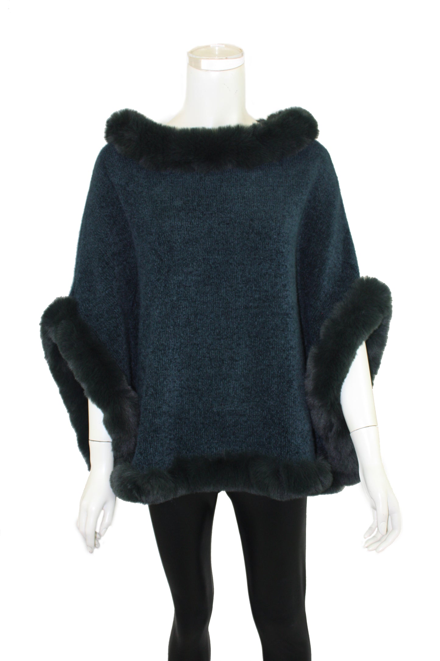Poncho with Faux Fur Trim