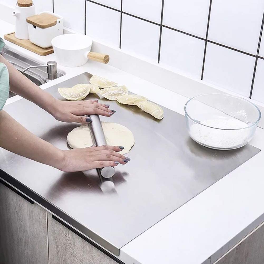 Extra Large 304 Stainless Steel Baking Board with Dough Scraper and Rolling Pin