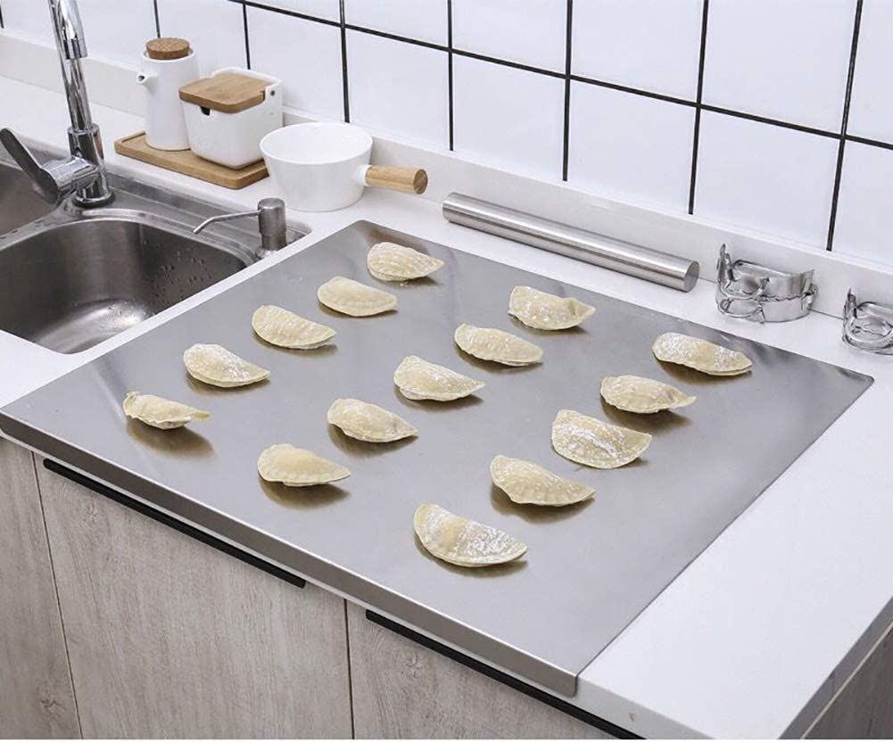 Extra Large 304 Stainless Steel Baking Board with Dough Scraper and Rolling Pin