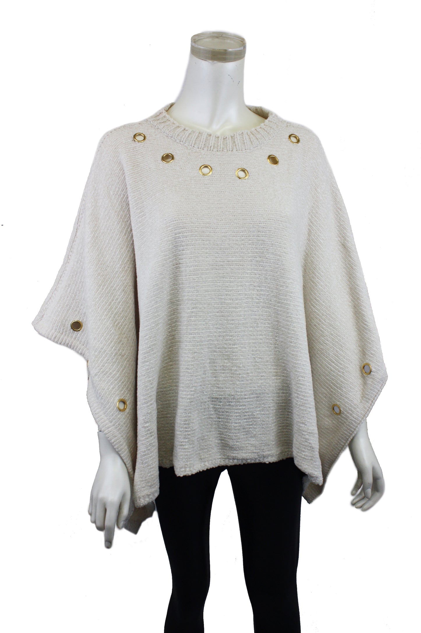 Chenille Poncho with Gold Metallic Detailing