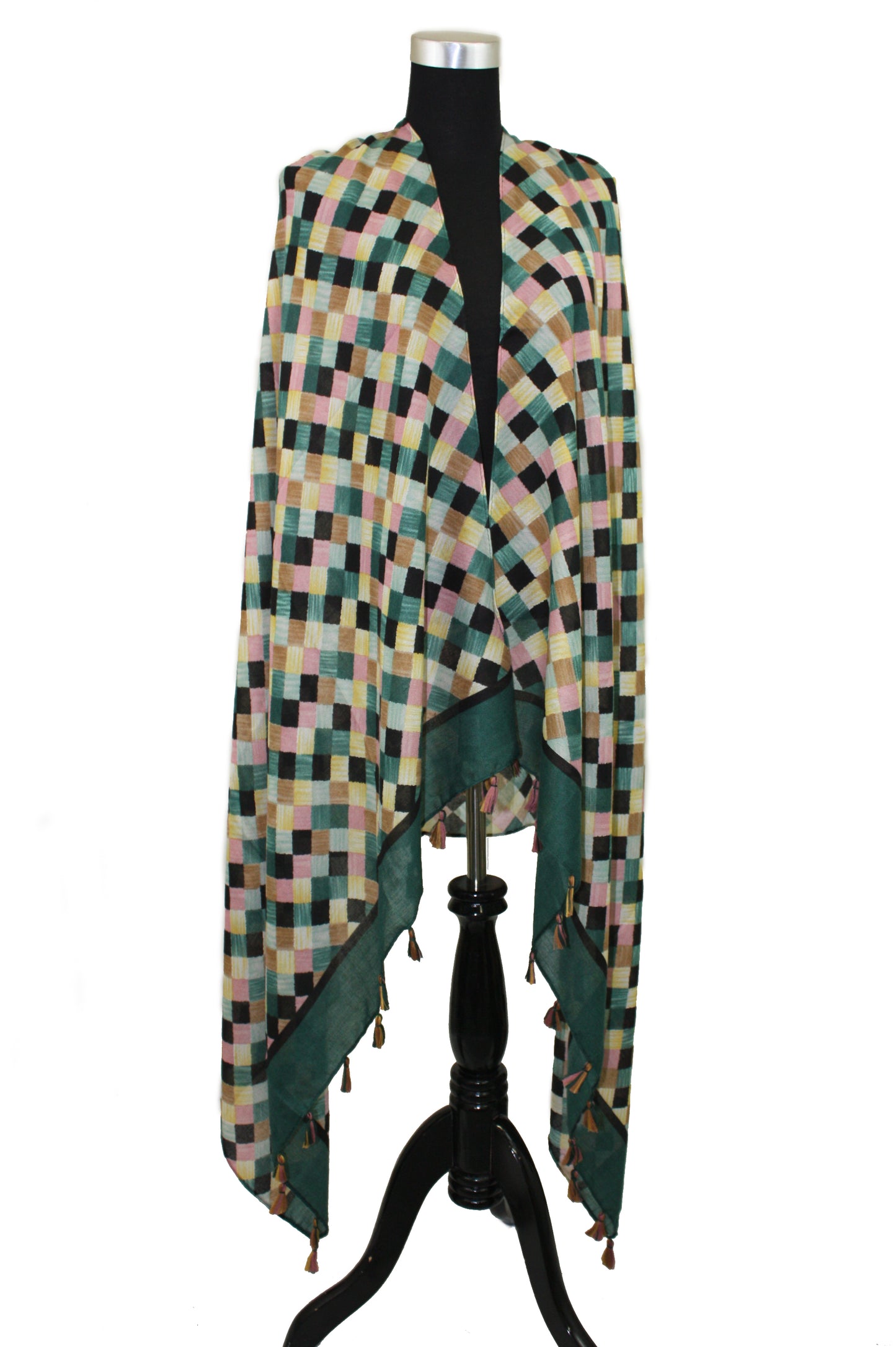 Colorful Checkered Scarf with Tassels