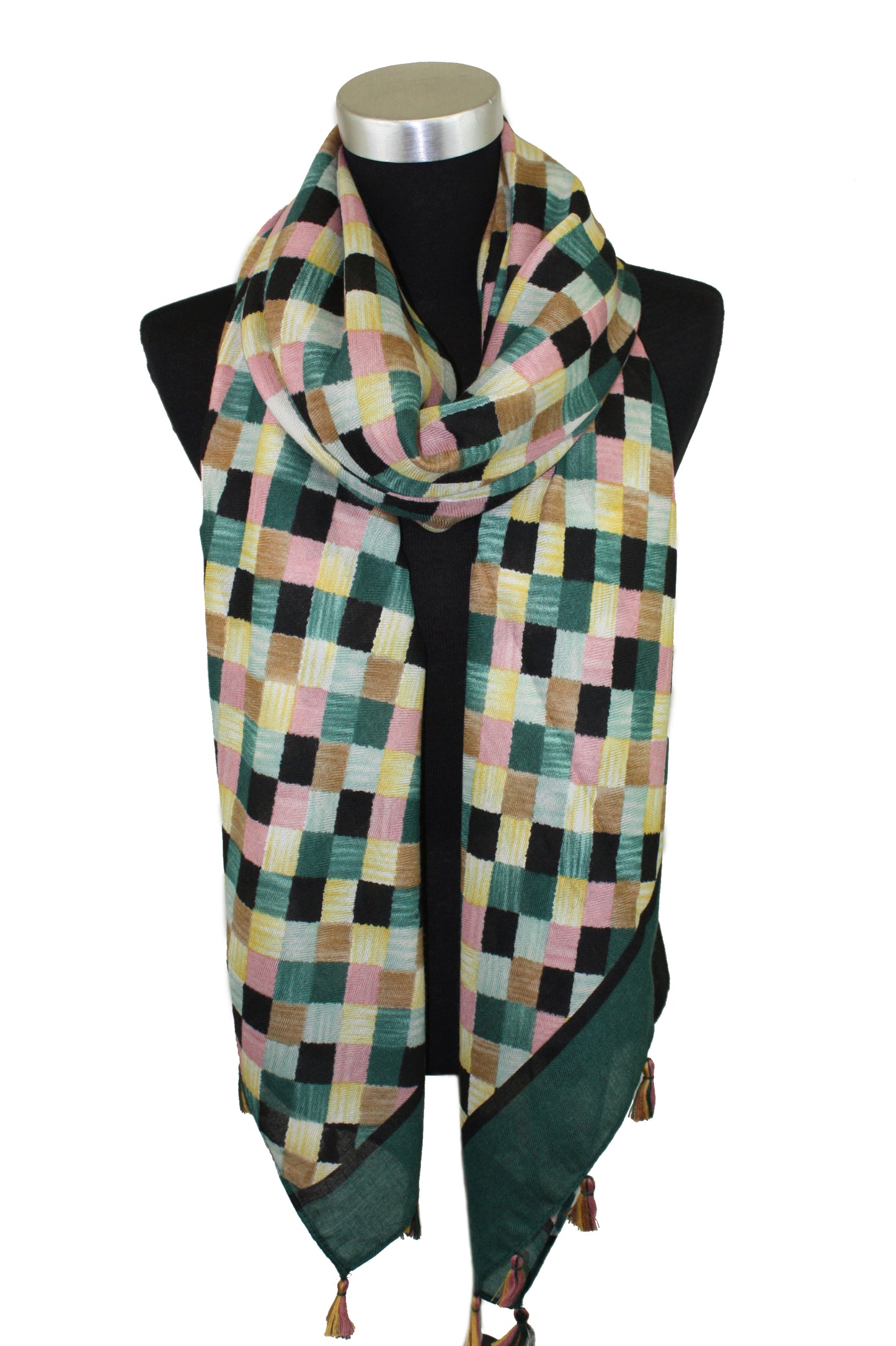 Colorful Checkered Scarf with Tassels