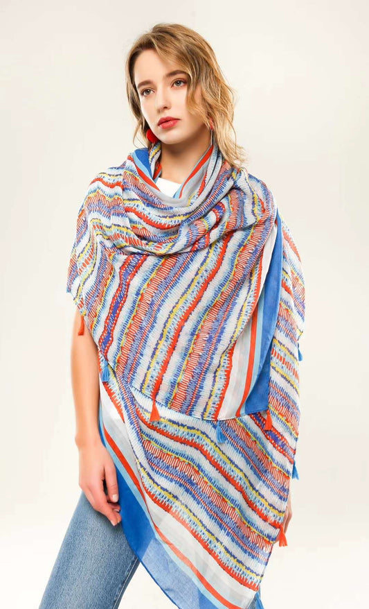 Cotton scarf with tassels