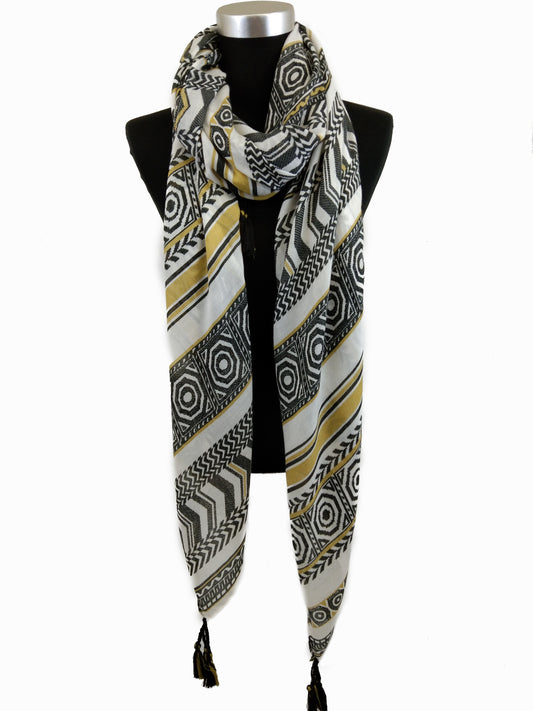 Geometric Print Scarf with Tassels