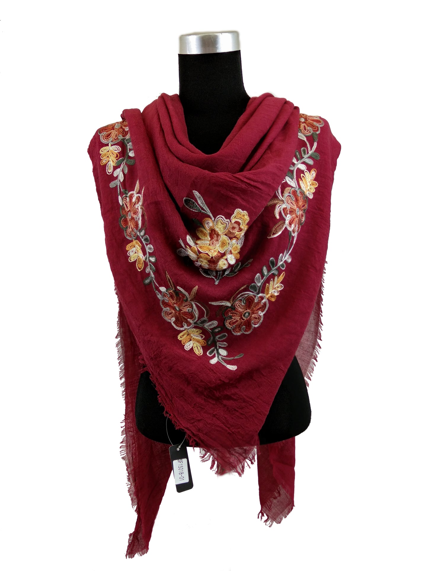 Square Scarf with Floral Embroidery