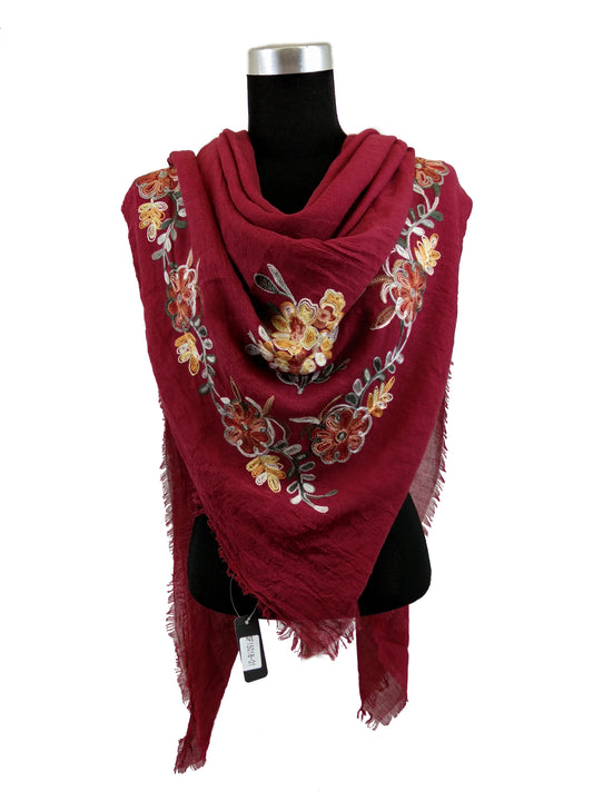 Square Scarf with Floral Embroidery