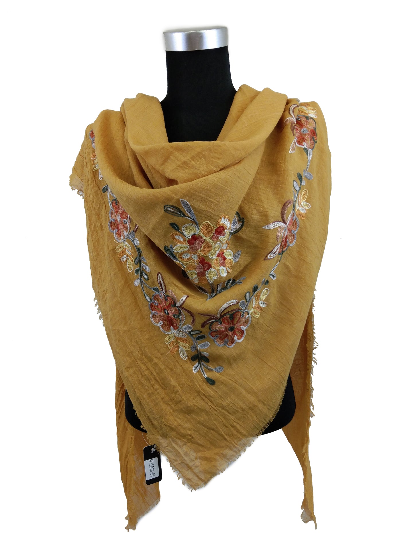 Square Scarf with Floral Embroidery