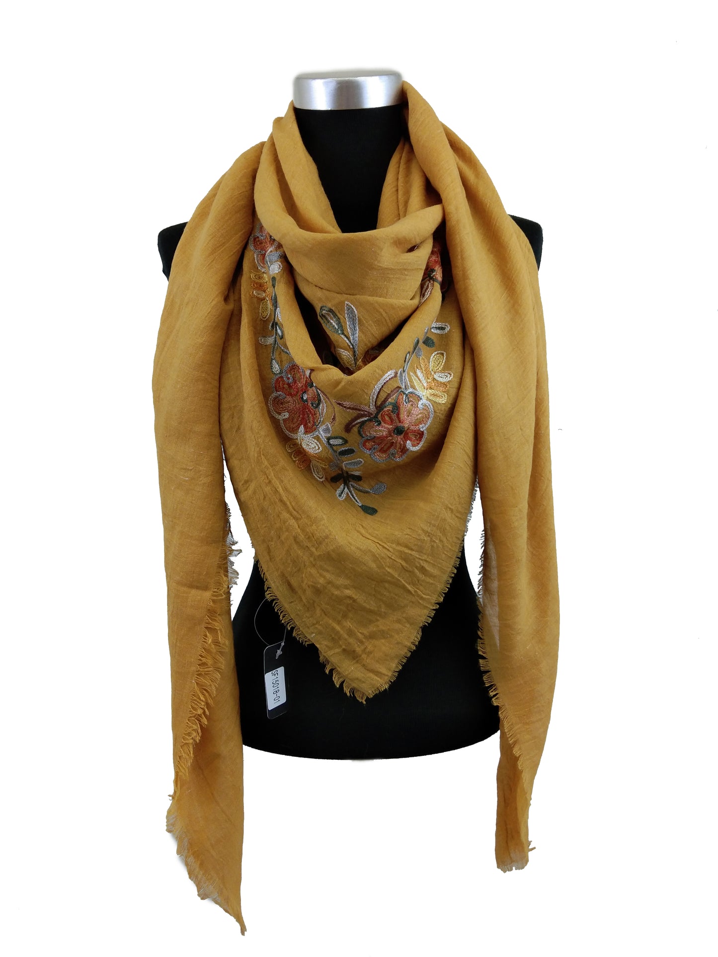 Square Scarf with Floral Embroidery