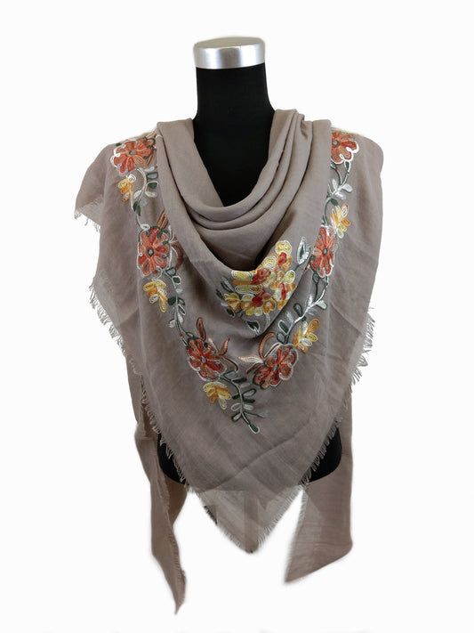 Square Scarf with Floral Embroidery