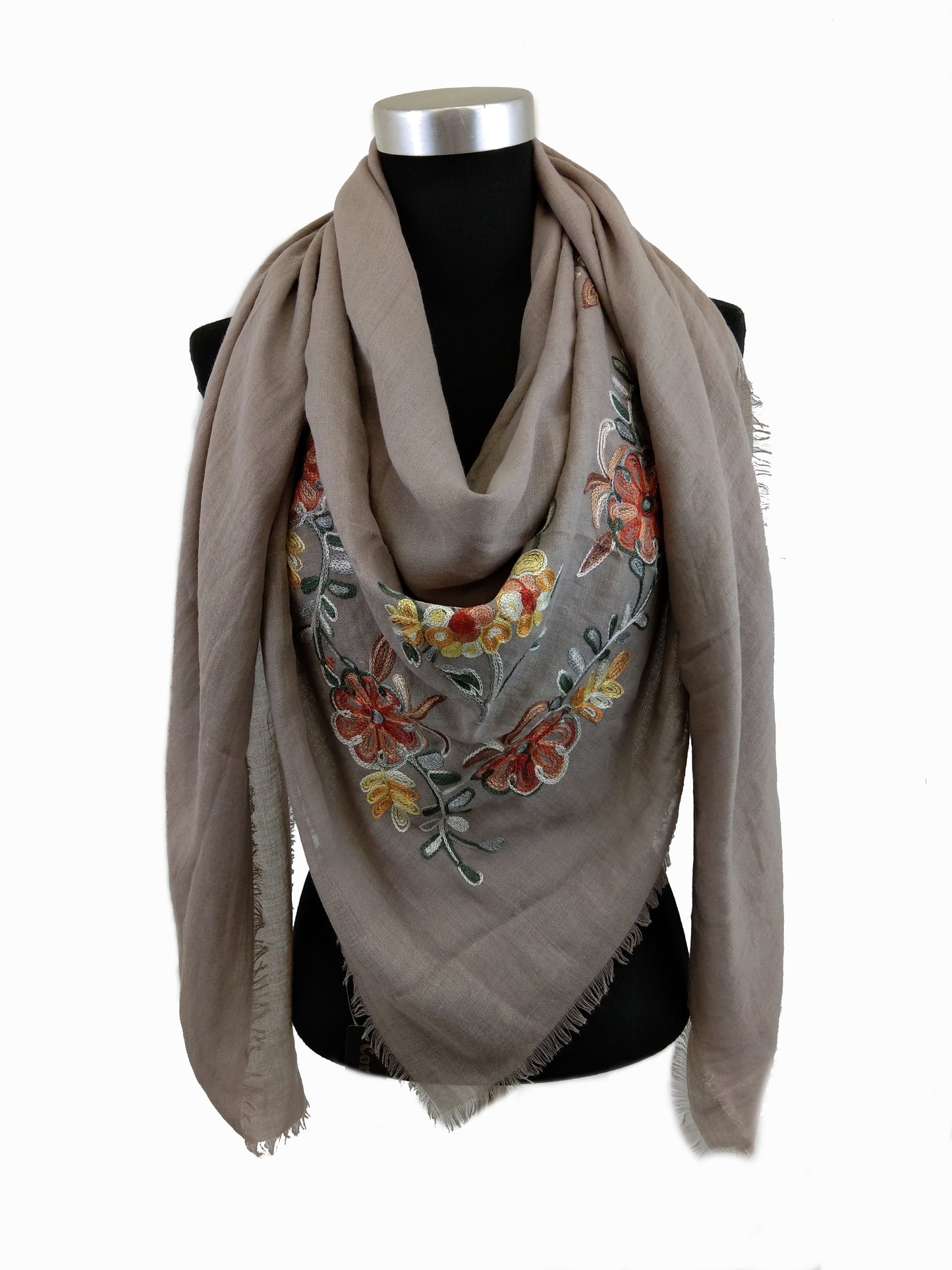 Square Scarf with Floral Embroidery