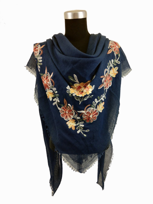 Square Scarf with Floral Embroidery