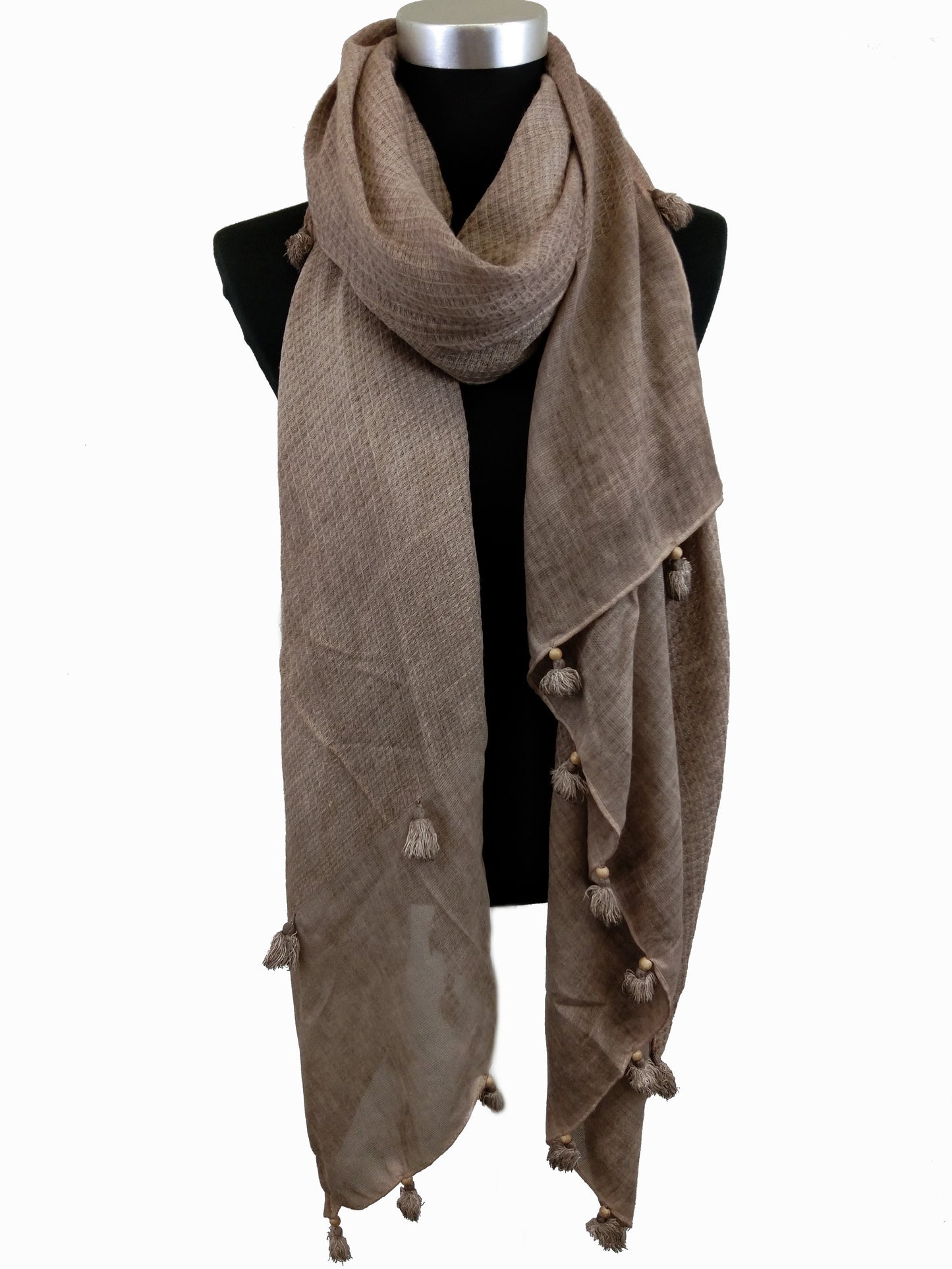 Textured Linen Scarf with Tassels