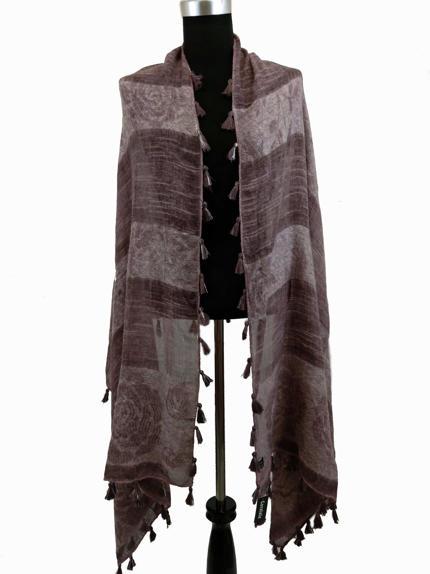 Rose Print Wool Scarf and Short Tassels