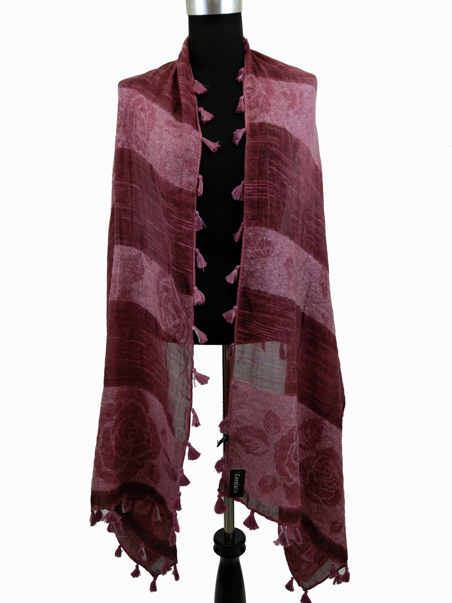 Rose Print Wool Scarf and Short Tassels