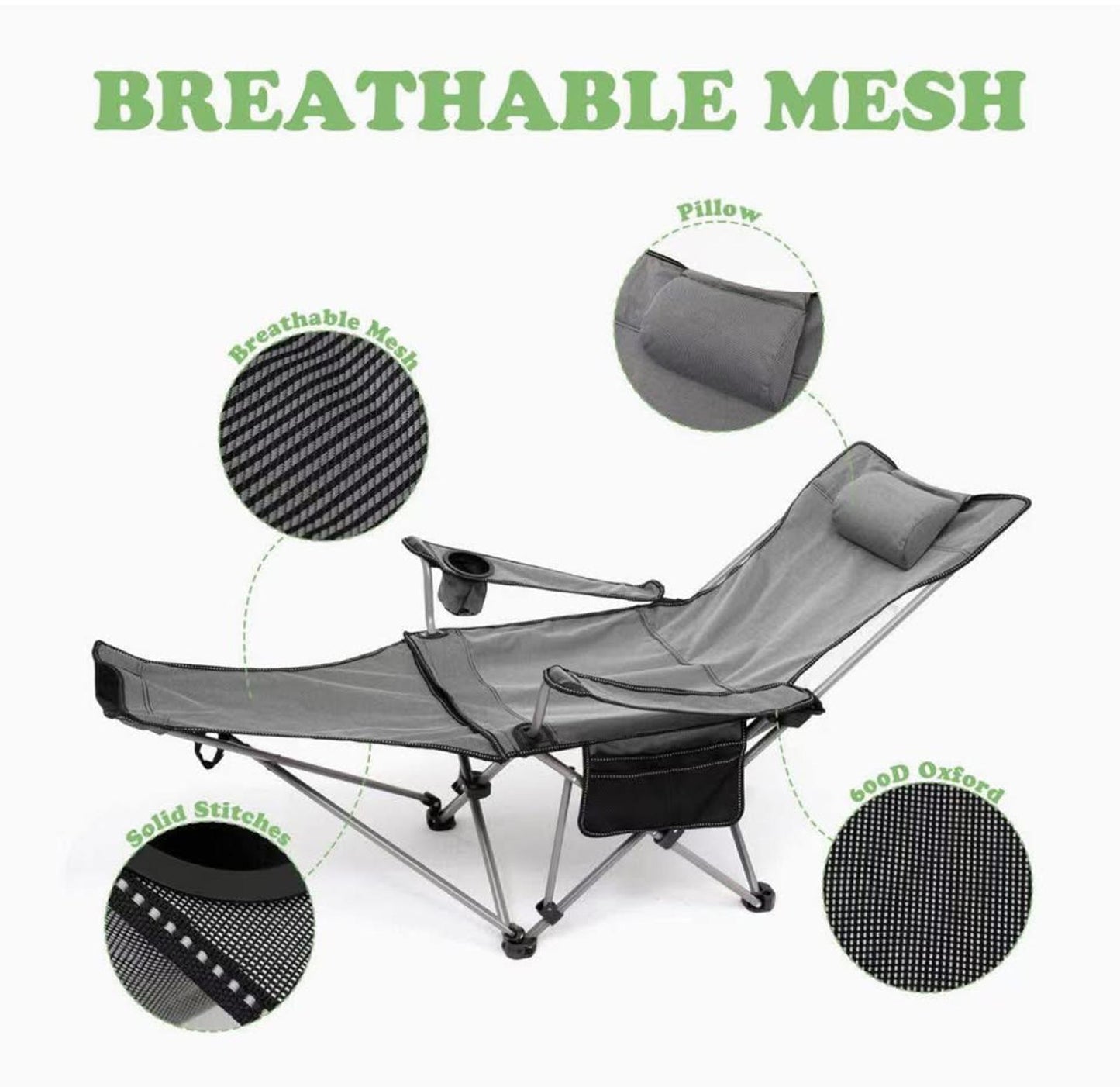 2-in-1 Camping Recliner Chair with Footrest & Headrest