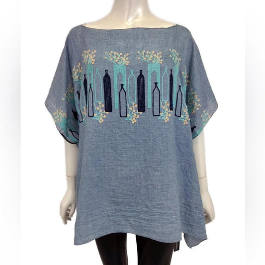 Gray Blue Asymmetrical Tunic with Boat Neck