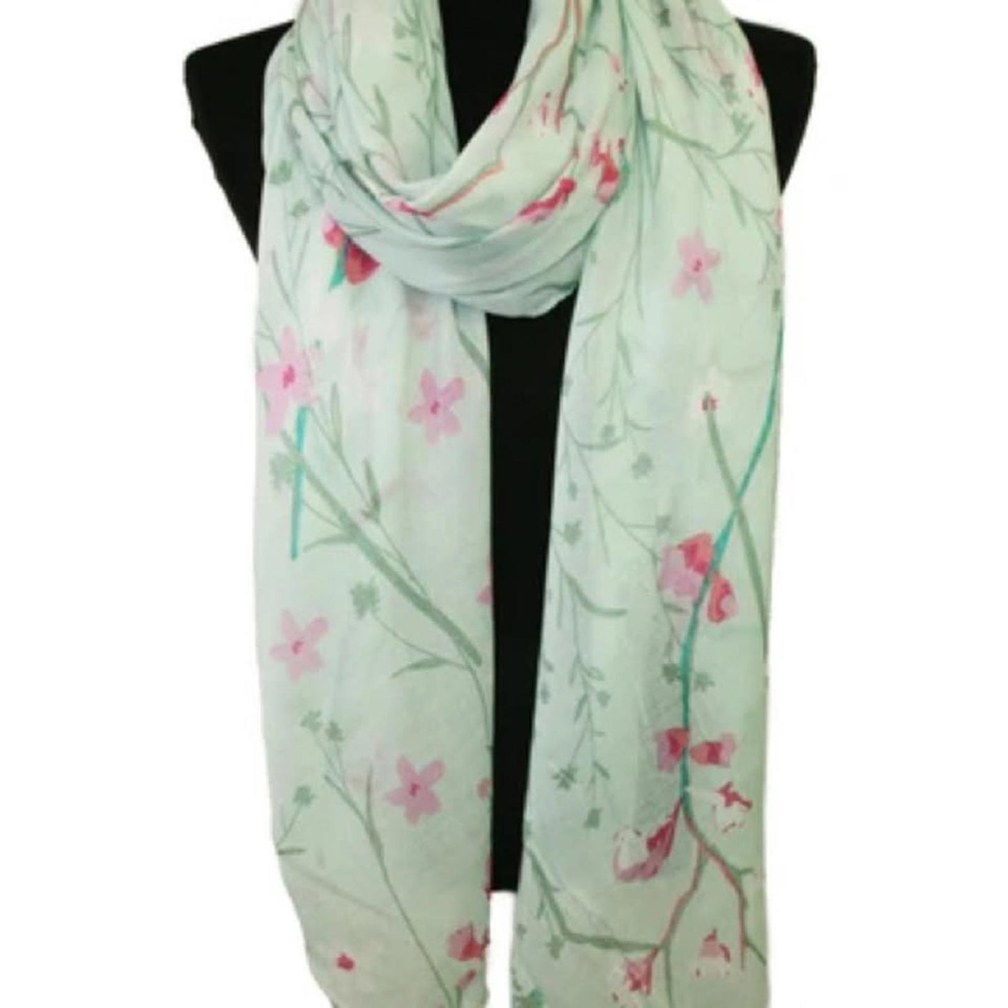 Soft Green Blossom Scarf – Perfect for Spring & Summer