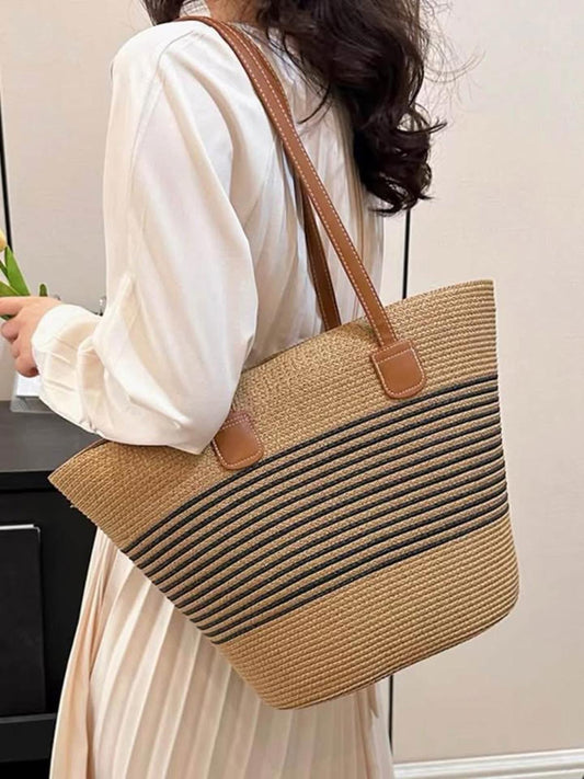 Chic Summer Tote – Straw Woven Bucket Bag with Strap