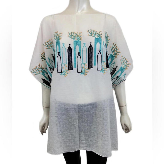 Blue and White Dolman Sleeve Boxy Tunic