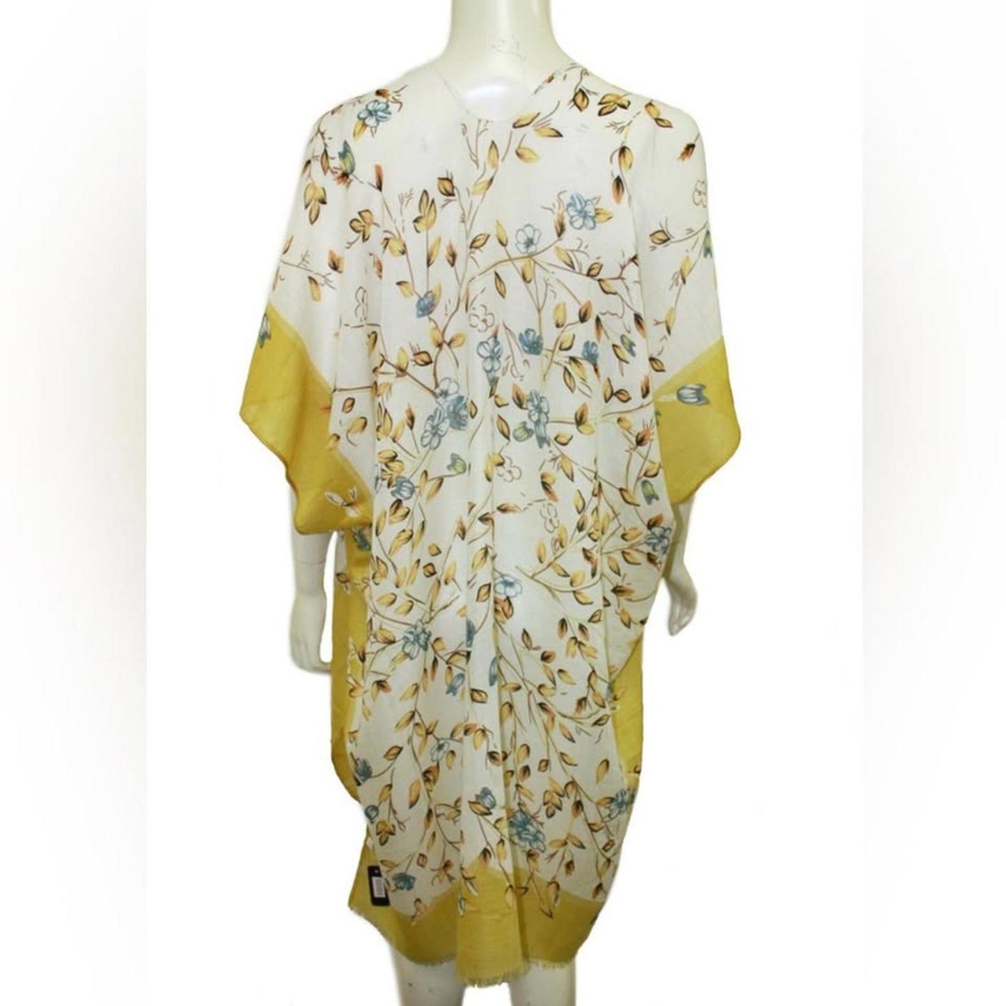 Floral Kimono Shawl with Yellow and Blue Accents