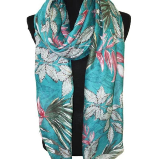 Tropical Leaf Print Scarf -Swimsuit Coverup