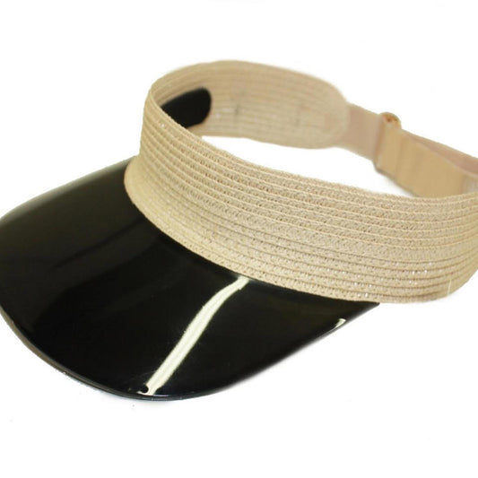 Wide Brim Black Visor with Beige Band