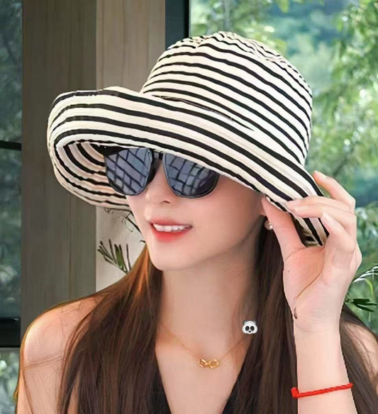Korean-Style Foldable Stripped Bucket Hat