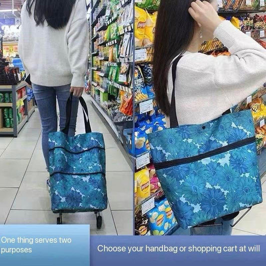 Folding Shopping Cart Tote – 2-in-1 Bag with Wheels