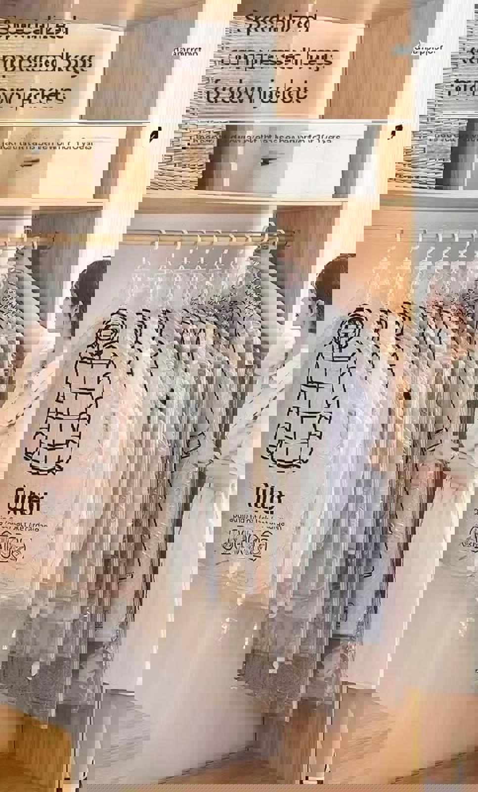 Hanging Vacuum Storage Bags for Down Jackets (5-Pack + Pump)