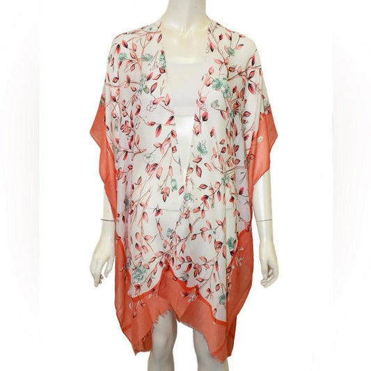 Floral Kimono with Coral Accents