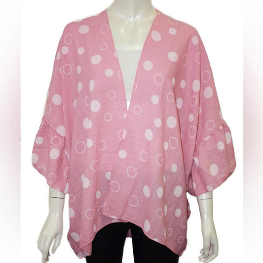 Pink Polka Dot Kimono Cardigan