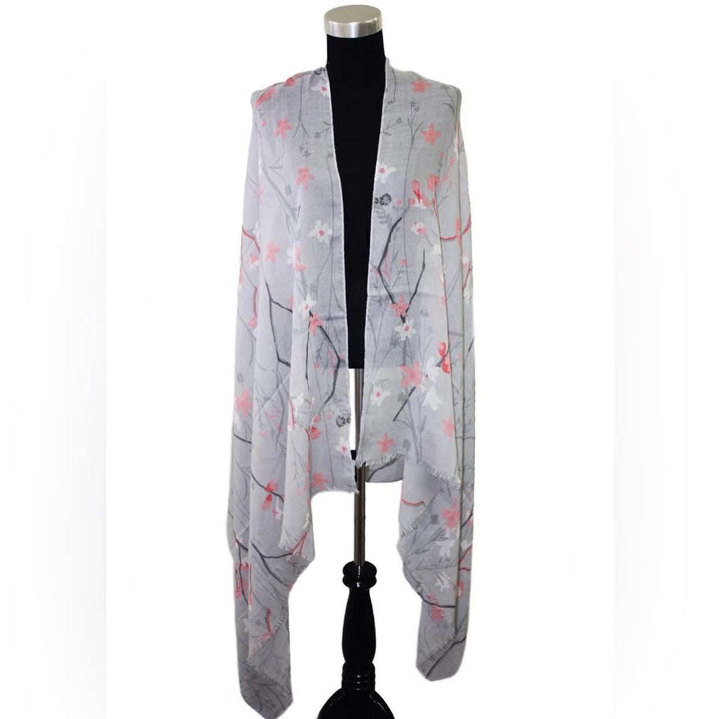 Elegant Floral Print Scarf – Lightweight Grey Shawl