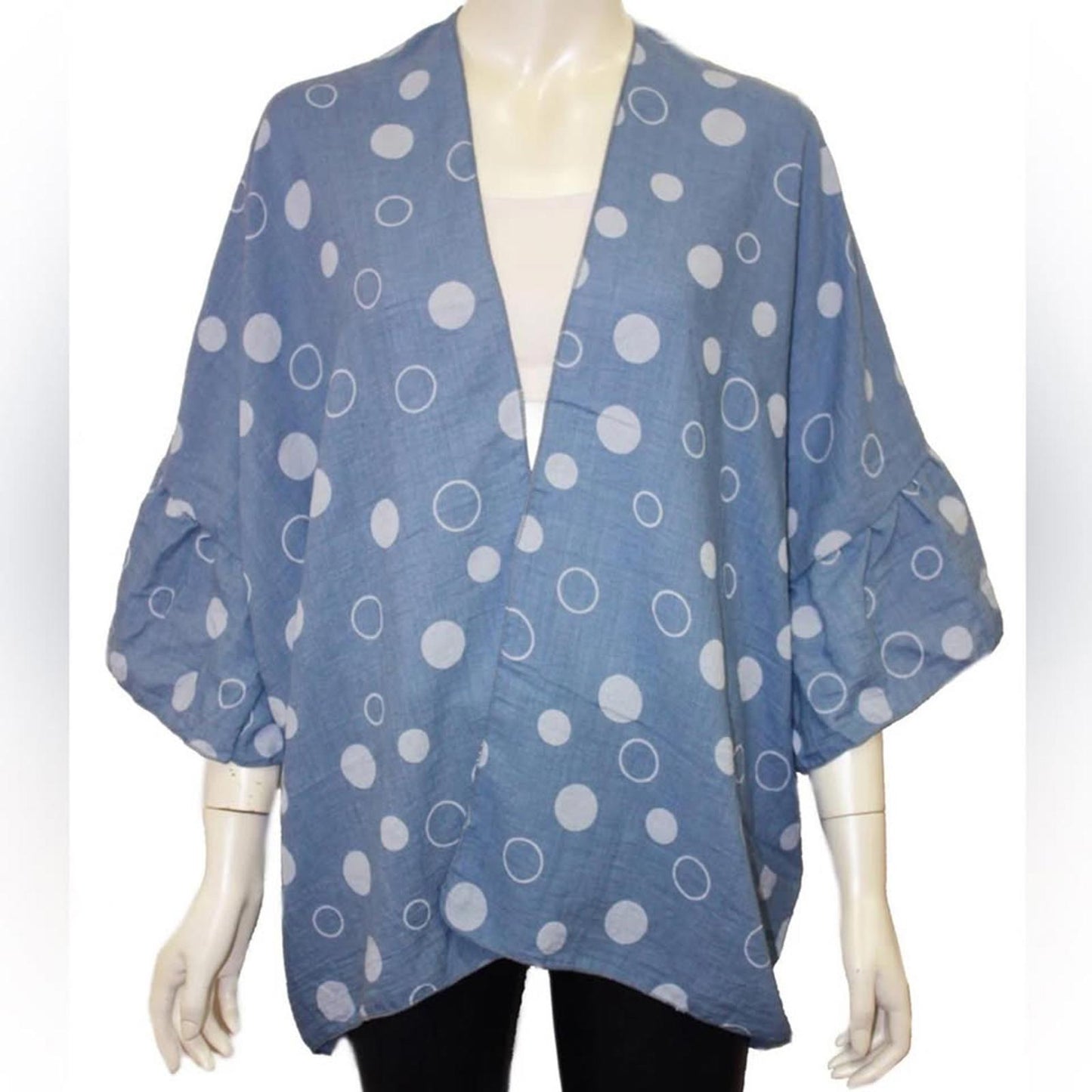 Blue Polka Dot Cotton Kimono Cardigan