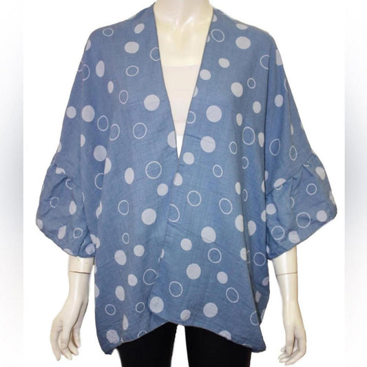 Blue Polka Dot Cotton Kimono Cardigan